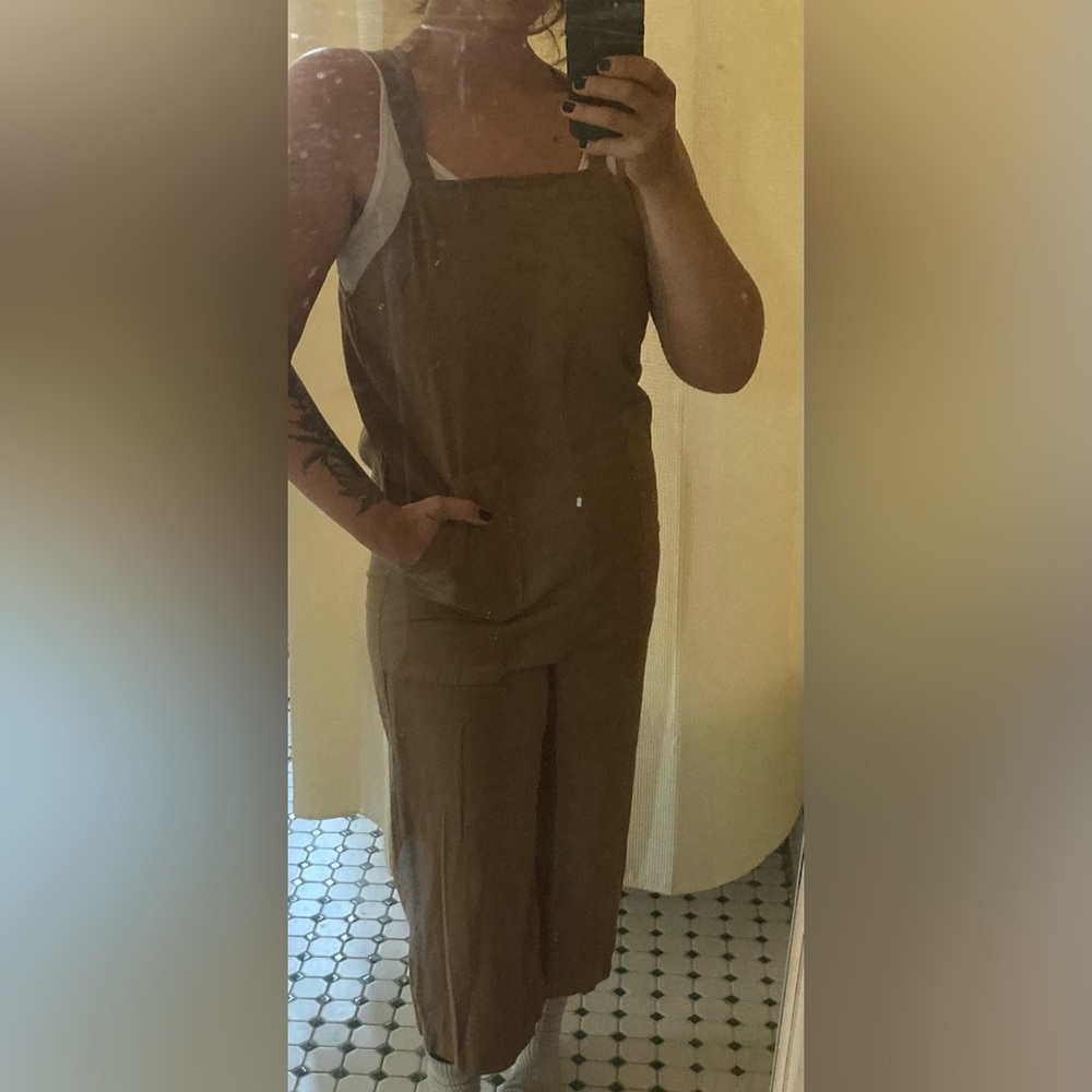 Tan Linen Baggy Overalls